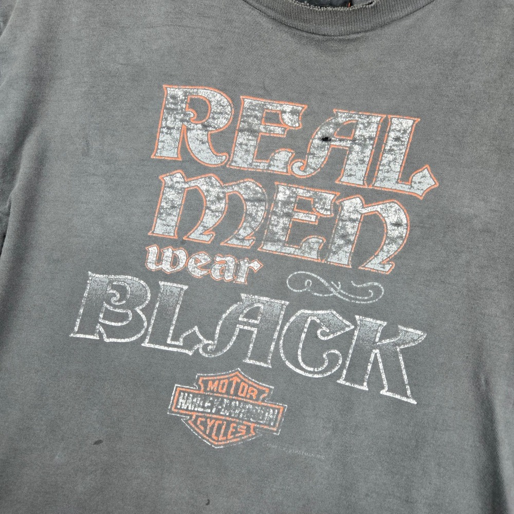 Vtg Harley Davidson Shirt Mens L Faded Black Real Men Wear Black Grunge 90s - Picture 4 of 12